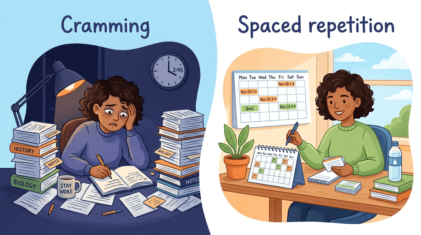 Comparison of last-minute cramming versus calm spaced repetition study