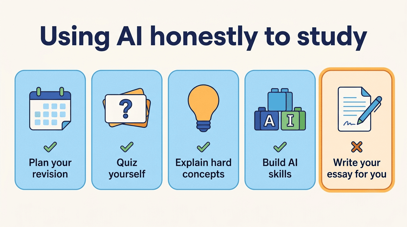 Checklist of honest ways to use an AI teacher to study versus what counts as cheating